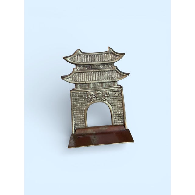 Vintage Brass Pagoda Bookends — Mid-Century Architectural Accent For Sale - Image 4 of 8