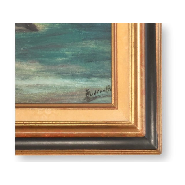 French Atmospheric French Rocky Coast Painting, Signed For Sale - Image 3 of 3