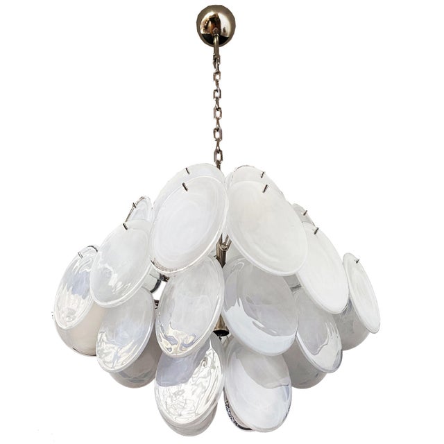 Vintage Italian Murano Chandelier with 36 White Disks, 1990s For Sale - Image 3 of 17