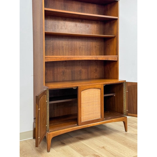 Vintage Lane MCM Hutch Rhythm Cane Door Bookcase Display China Cabinet Shelving For Sale - Image 10 of 17
