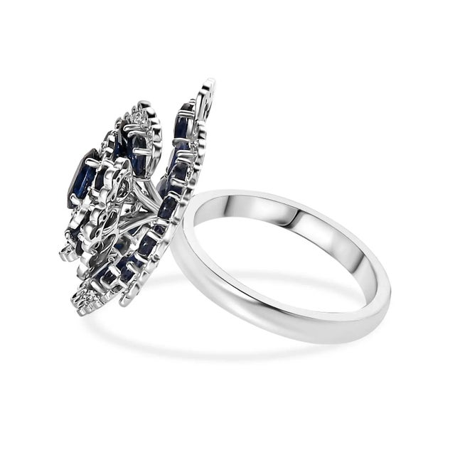 7.02 Carat Sapphire Diamond Floral Statement Ring for Her Size 6 For Sale - Image 4 of 12