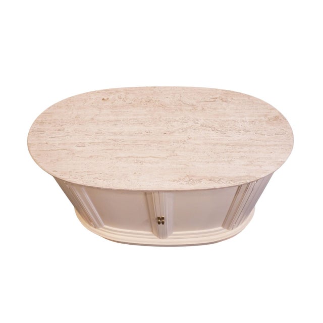 White Century Furniture Coastal Contemporary Style 46" White Oval Console / Server Buffet W. White Granite Top For Sale - Image 8 of 11