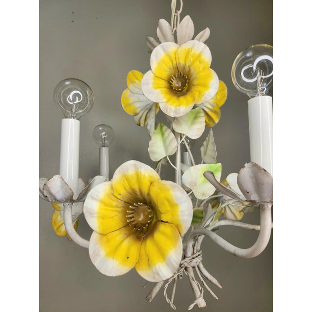 1980s Vintage Sunflower Tole Chandelier For Sale - Image 5 of 9