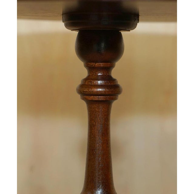 Hardwood, Green Leather & Gold Leaf Inlay Tripod Side Table For Sale - Image 4 of 16