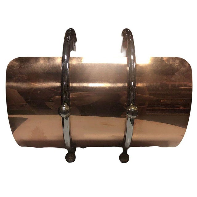 1930s Art Deco Fireplace Log Holder Chrome and Copper by Leslie Beaton for Revere For Sale In Los Angeles - Image 6 of 7