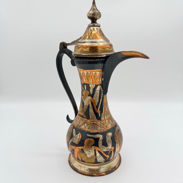 Metal Vintage Hand-Etched Mixed Metal Ewer With Figural Decoration For Sale - Image 7 of 10