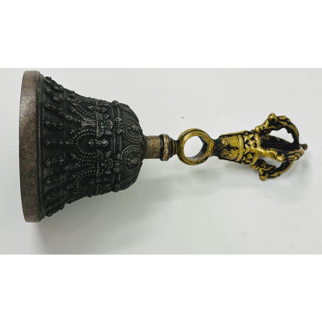 Asian Tibetan Meditation Prayer Ghanta Bell Antique Bronze Buddhist Bell For Sale - Image 9 of 12