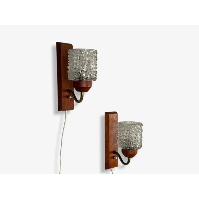 1960s Danish Modern, Teak, Brass, Glass, Wall Lights, Denmark, 1960s For Sale - Image 5 of 8