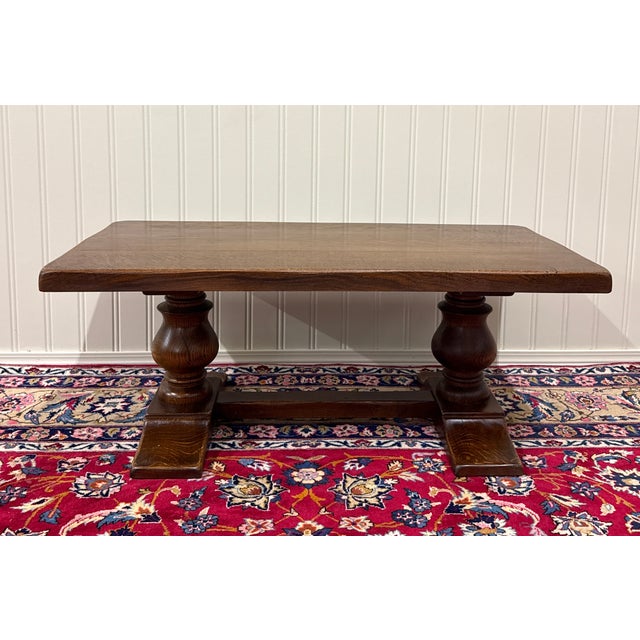 Antique French Farmhouse Coffee Table Bench Baluster Pedestal Oak c.1930s For Sale - Image 12 of 17