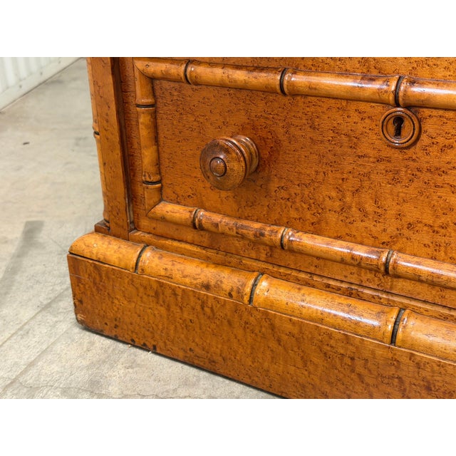 Early 20th Century French Belle Époque Faux Bamboo Bird's-Eye Maple Armoire For Sale - Image 10 of 14