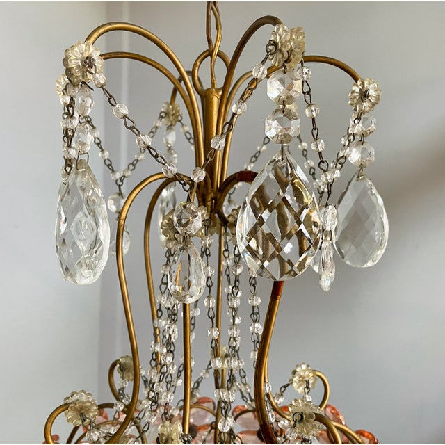 Italian Art Nouveau Chandeliers in Pink Murano Glass and Brass, Early 1900s, 1890s, Set of 2 For Sale - Image 17 of 18