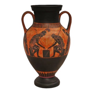 1990s Greek Handmade Pottery Achilles Ajax Playing Pessous For Sale