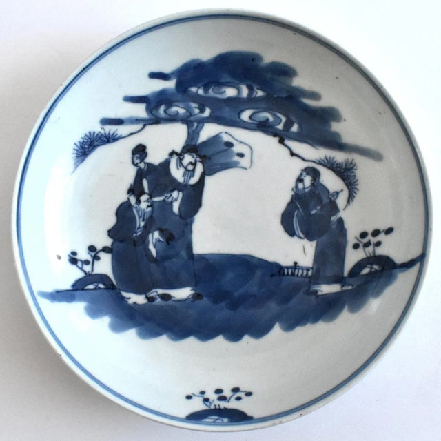 Antique Kangxi Immortals Blue Underglaze Dish For Sale - Image 10 of 10