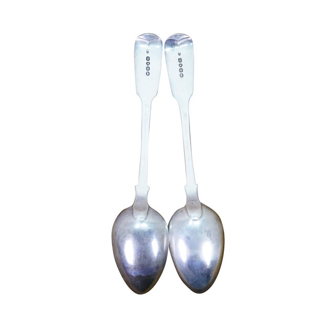 English Antique 1836 Charles Shipway Tipped Pattern Sterling Silver Spoons 125g 8.5" - a Pair For Sale - Image 3 of 9