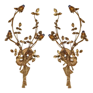 Early 20th Century Louis XV Style Gilt Bronze Musical Motif Wall Light Sconces - A Pair