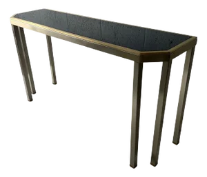 Maison Jansen and Guy Lefevre brush steel and black opaline 6 Foot Console