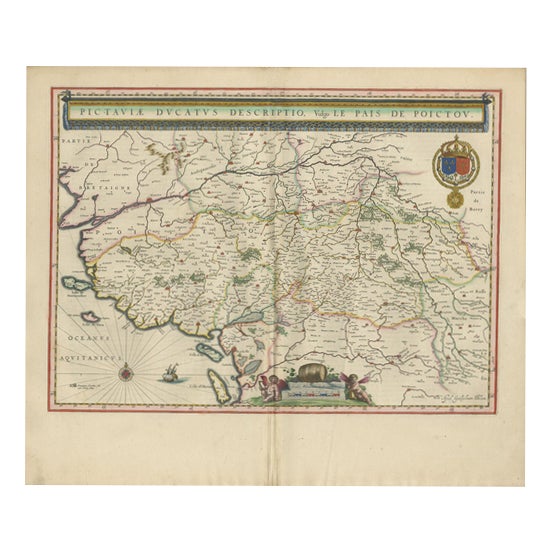 Antique Blaeu Map of Poitou, 1642 For Sale
