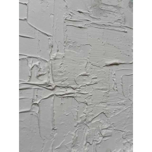 Abstract Modern Monochromatic Textured Impasto Original Painting, White, Orange, Blue, Framed For Sale - Image 10 of 11