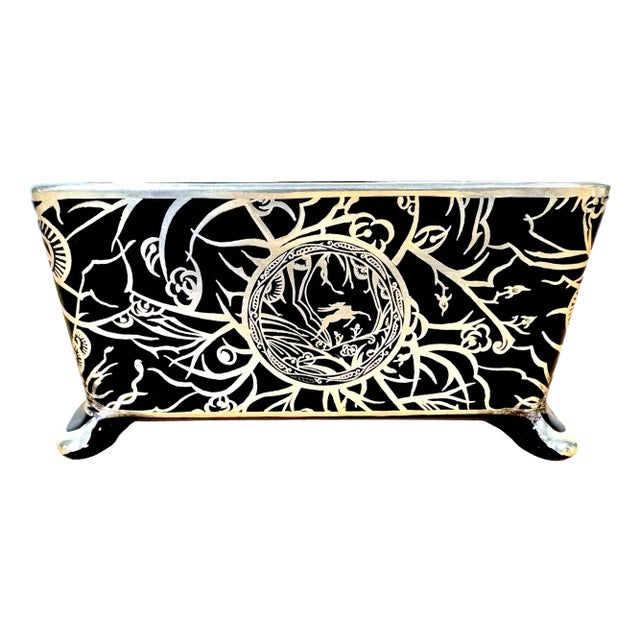 Art Deco Black Amethyst Silveroverlay Vase Antelope Landscape by Rockewell For Sale