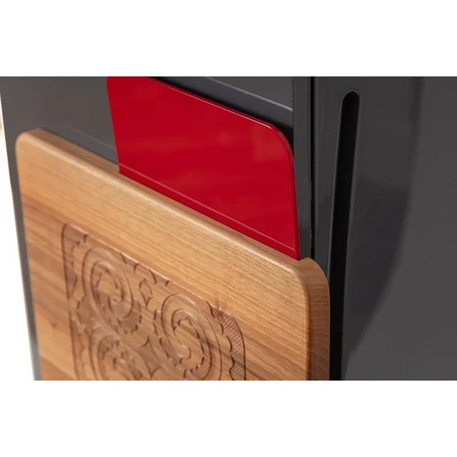 Ainu Collection 6-Drawer Cabinet of Lacquer Carved Wood and Steel by Soshiro, 2020 For Sale - Image 9 of 10