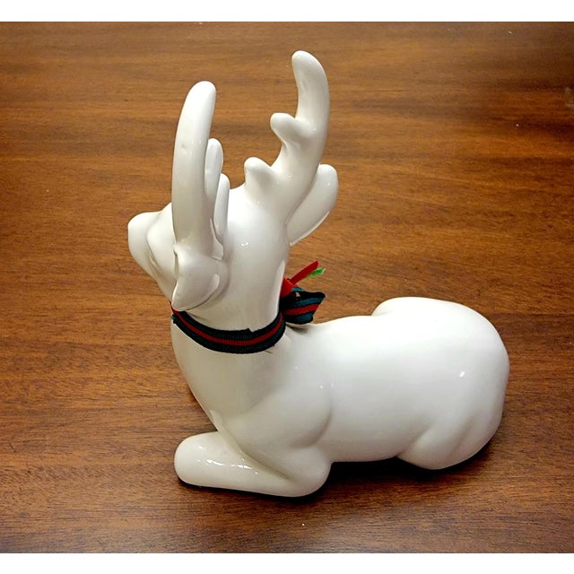 Farmhouse Vintage White Ceramic Deer Figurine, Christmas Around the World, Made in Taiwan For Sale - Image 3 of 10