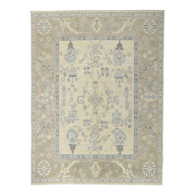 Modern Vintage Style Oushak Rug - 8'10 X 11'08 For Sale