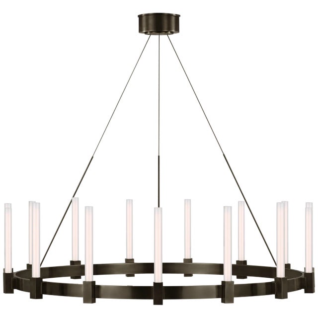 Modern Ian K. Fowler for Visual Comfort Signature Mafra XL Chandelier in Bronze with White Glass For Sale - Image 3 of 3