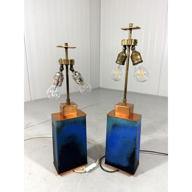Large Blue Green Table Lamp Bases, 1960s, Set of 2 For Sale - Image 9 of 17