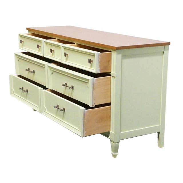 Bassett Furniture Ticino Collection Cream Painted 57" Double Dresser W. Solid Cherry Top 238-96-237 For Sale In Kansas City - Image 6 of 13