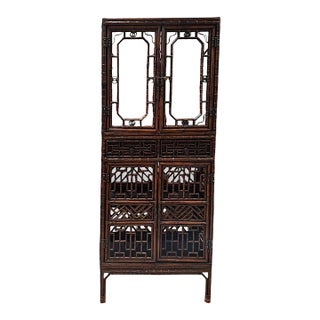 Late Qing Dynasty Tall Bamboo Open-Fretwork Display Cabinet For Sale