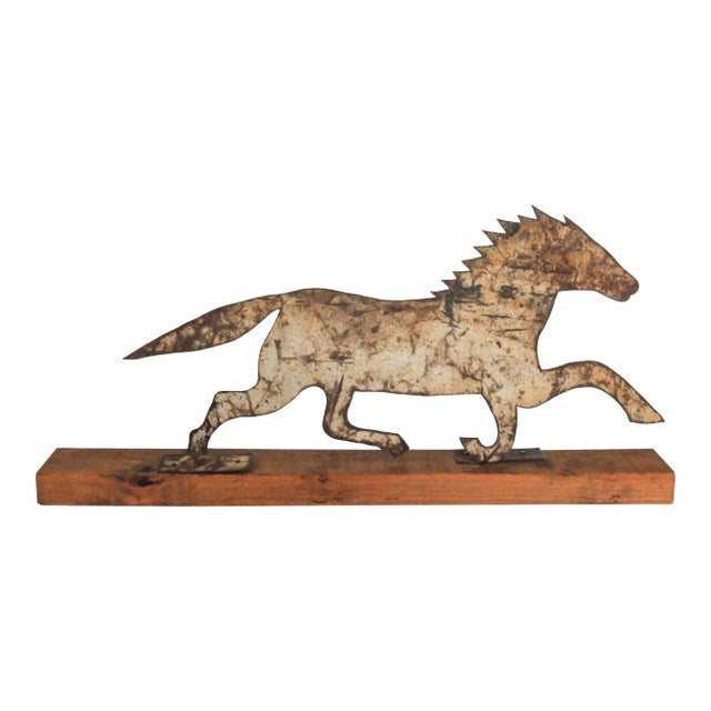 Rustic Folk Art Metal Horse on Board For Sale