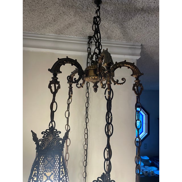 1960s Vintage 1960s Hollywood Regency Swag Light 5 Tier Hanging Lamp For Sale - Image 5 of 6