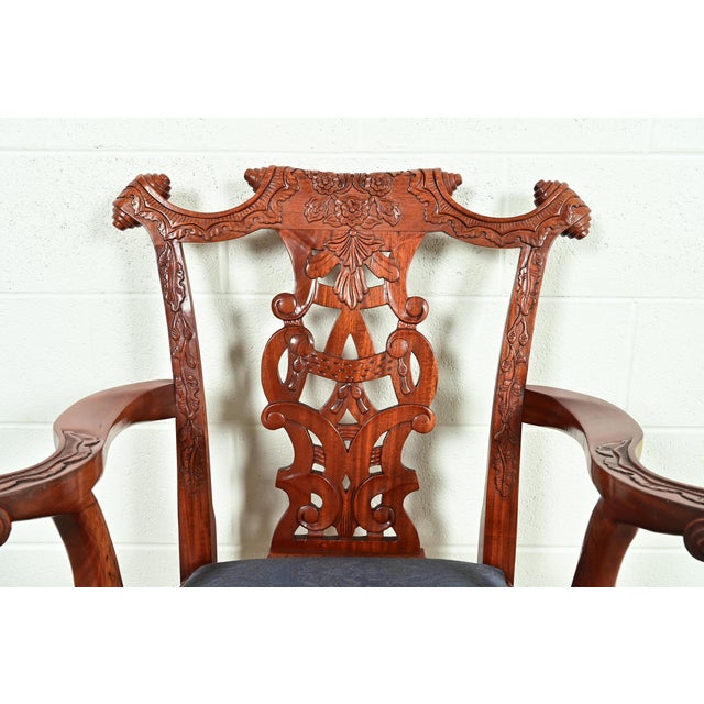 Baker Furniture Style Chippendale Carved Mahogany Armchairs, Pair For Sale In South Bend - Image 6 of 14