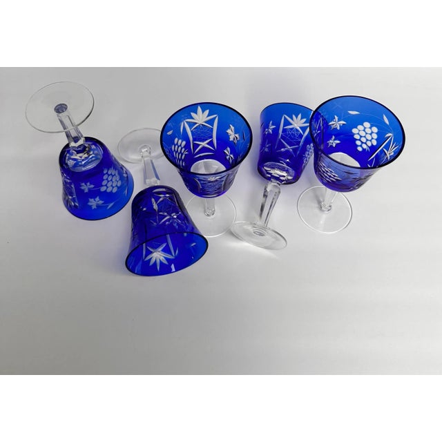 Blue Cobalt Blue Cut to Clear Crystal Glasses- Set of 5 For Sale - Image 8 of 11