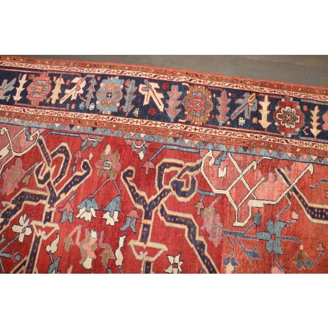 Red Phenomenal Antique persian Serapi Rug no. j5226 For Sale - Image 8 of 14