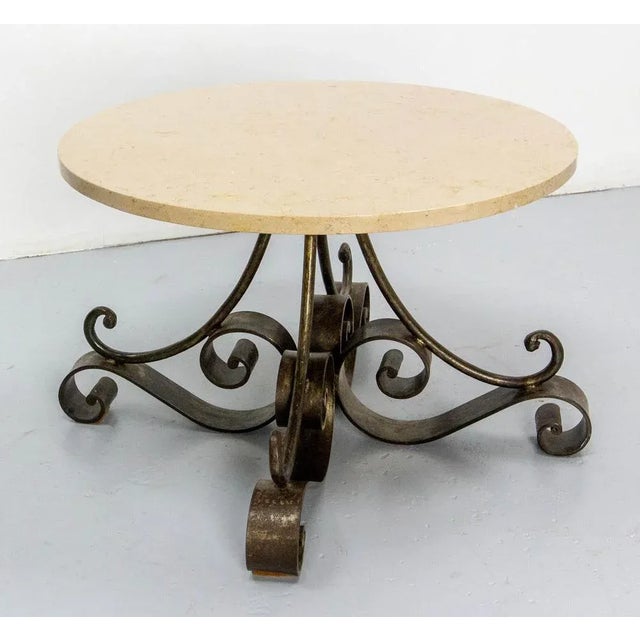 French Coffee Table in Wrought Iron with Travertine Top, 1960 For Sale - Image 3 of 9