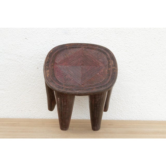 Brown Carved Diamond Top Nupe Stool For Sale - Image 8 of 8