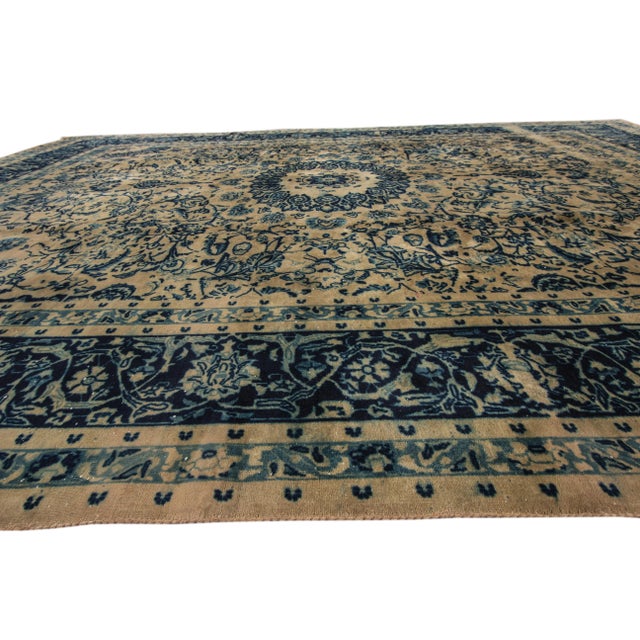Vintage Persian Tabriz Shabby Chic Beige Handmade Medallion Wool Rug For Sale In New York - Image 6 of 8