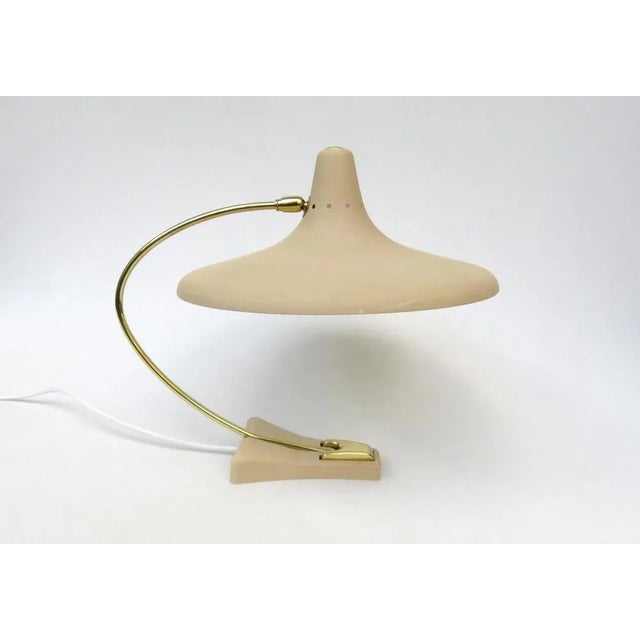 1950s Witch's Hat Table Lamp in Brass with Dark Beige Shrink Varnish, Germany, 1950s For Sale - Image 5 of 18