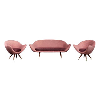 Mid-Century Modern Space Age Velour Lounge Set from Paged, 1972, Set of 3 For Sale