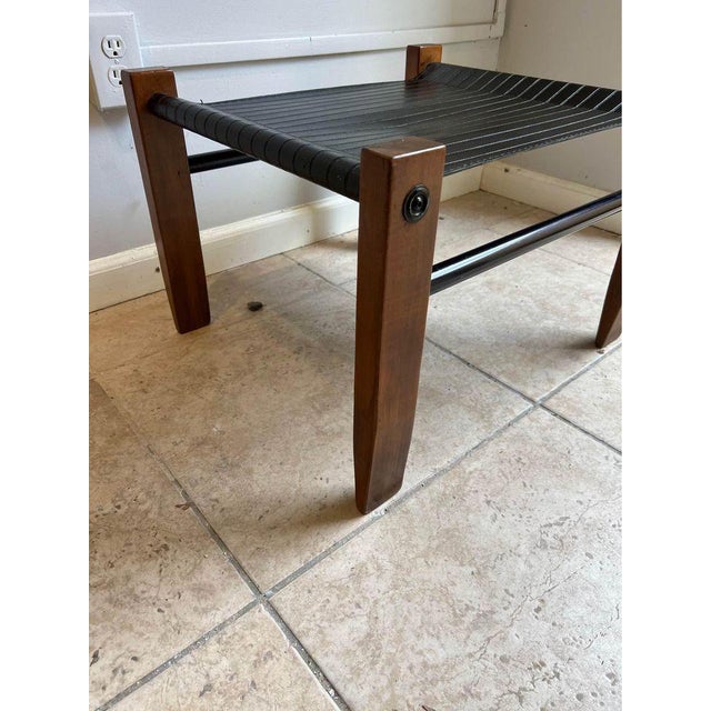 Vintage Vinyl Sling Wood Walnut Ottoman Solid wood frame, sturdy Approximate measures: Height 4.1/2” width 22.1/2” depth 20”