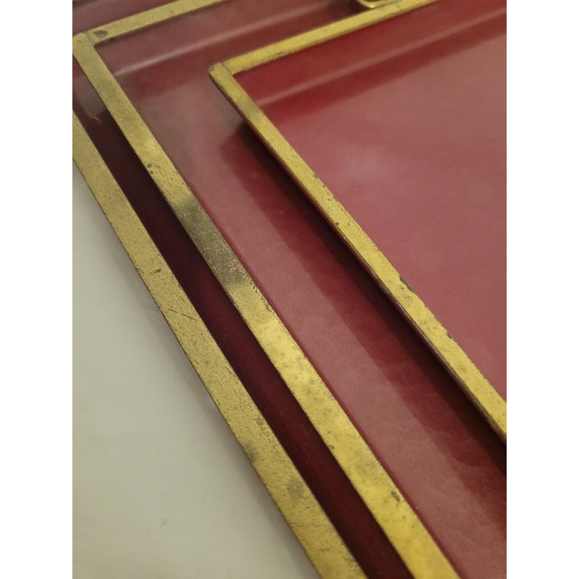 Vintage Gold Red Lacquered Greek Key Hollywood Regency Graduated Serving Tray Set of 3 For Sale - Image 10 of 10