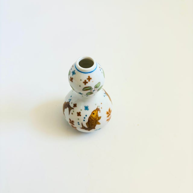 Japanese Small Gourd Shaped Japanese Ceramic Vase For Sale - Image 3 of 9