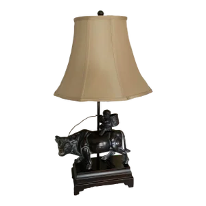 Frederick Cooper Cast Metal Boy on Ox Playing Flute Table Lamp