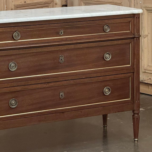 Mid 20th Century Antique French Louis XVI Mahogany Commode With Carrara Marble For Sale - Image 5 of 17