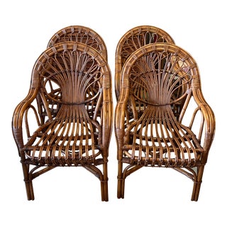 Late 20th Century Set of 4 Franco Albini Style Rattan Chairs For Sale