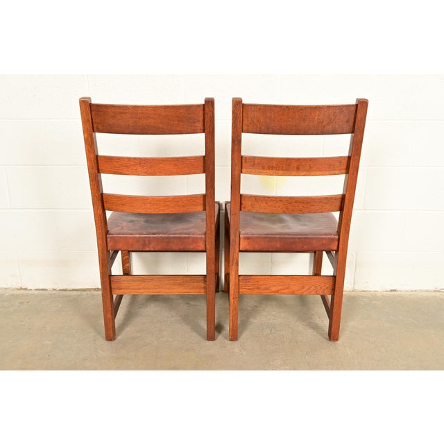 L. & J. G. Stickley Antique Mission Oak Arts & Crafts Ladder Back Dining Chairs | Set of Four For Sale - Image 14 of 16