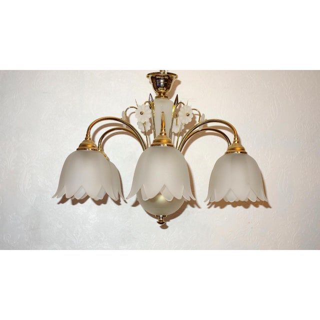 Antique Gilded Metal and Glass Chandelier from Unbekannt, 2000s For Sale - Image 10 of 10