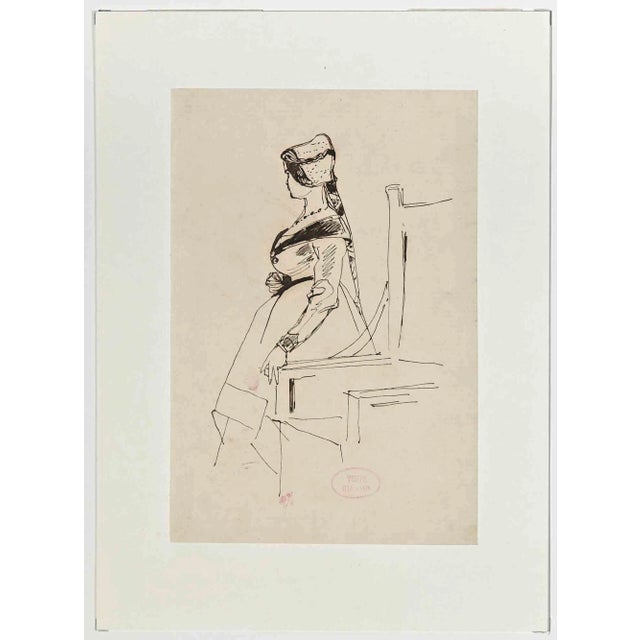 Eugène Giraud, Profile of Woman, Original Drawing on Paper, Late 19th-Century For Sale