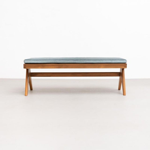 Civil Bench in Wood and Woven Viennese Cane with Cushion by P. Jeanneret for Cassina For Sale - Image 11 of 17